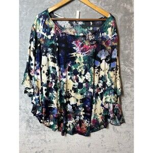 Emerald Woman’s Blouse Shirt Size 3x Multi Color Splatter Print 3/4 Sleeve